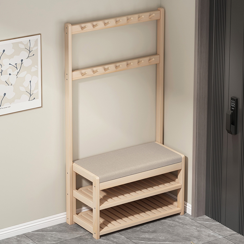 入户换鞋凳衣帽架一体松木衣帽架
