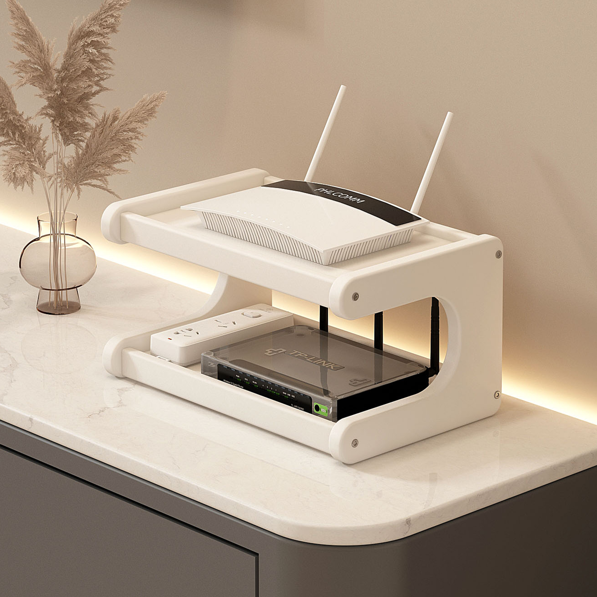 宝睿芝奶油风台面路由器放置架