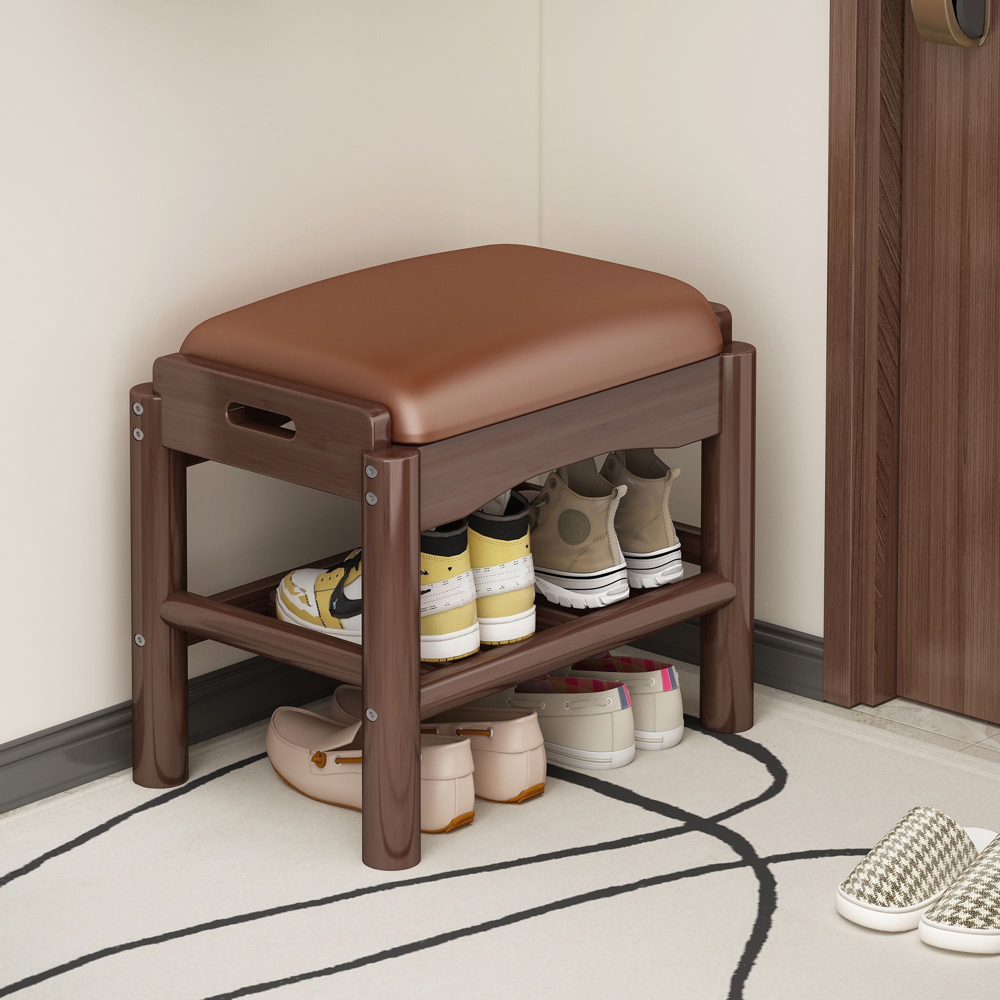 宝睿芝窄小实木换鞋凳