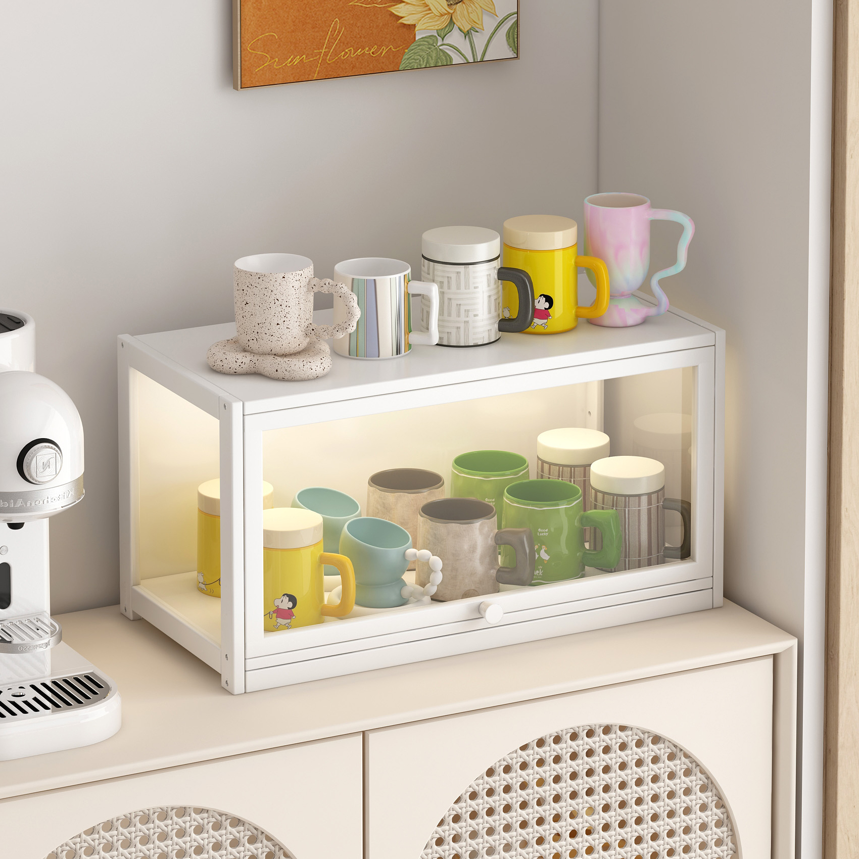 【防尘透明】翻盖杯架置物架