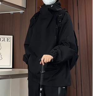 美式扎染外套男款春秋季工装风宽松夹克男连帽休闲秋冬防风冲锋衣