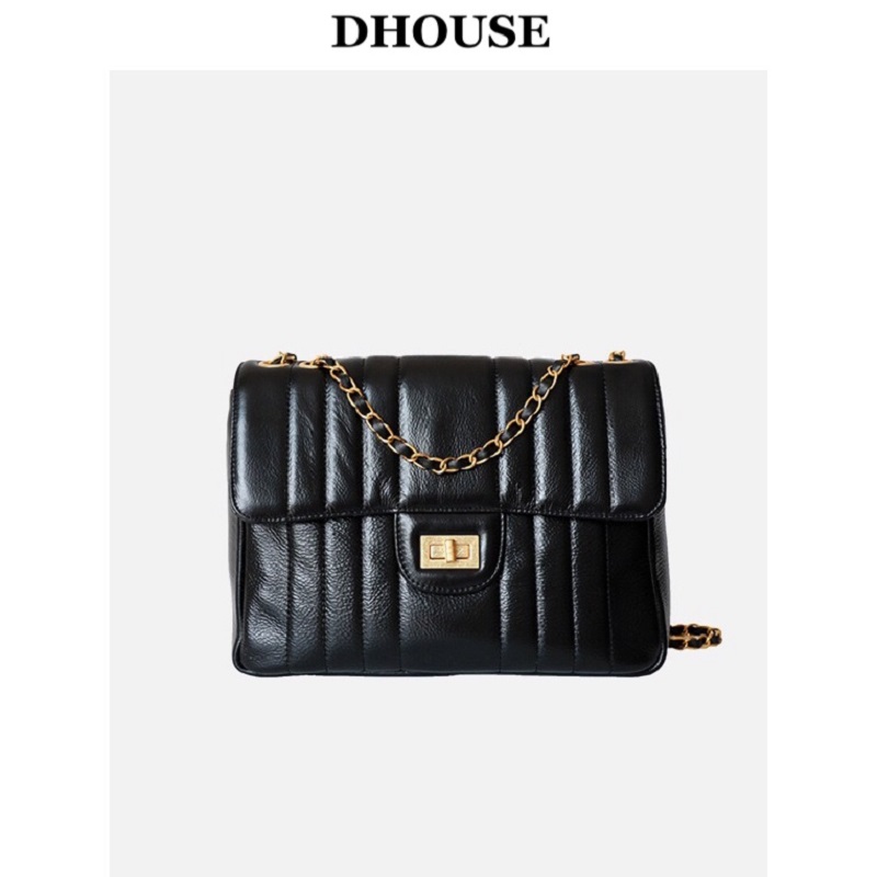 真皮单肩包包女2025新款小香风链条包黑色斜挎质感大容量流浪包包