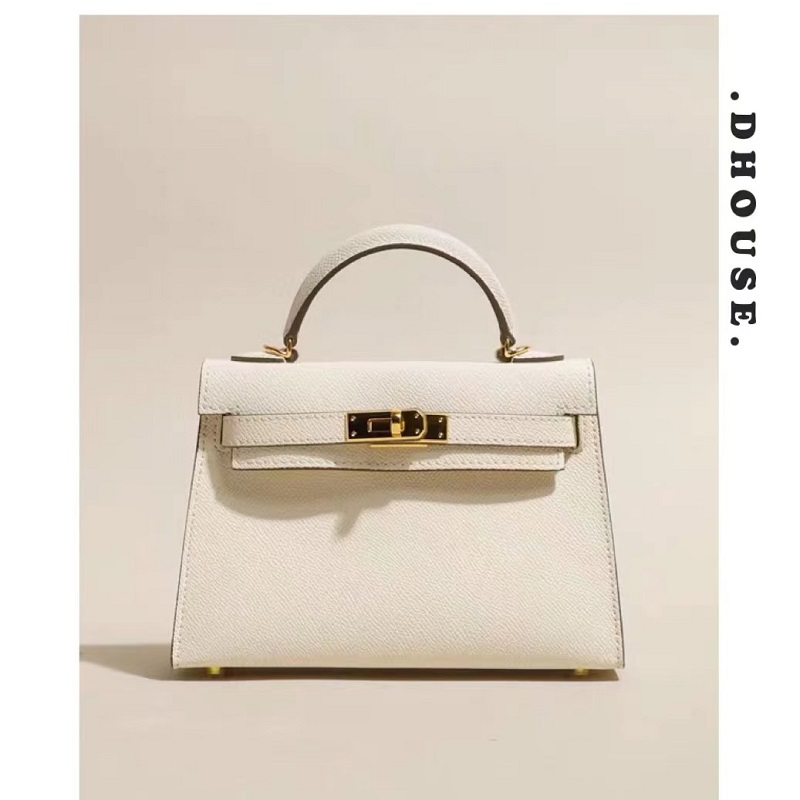 真皮二代凯莉包女mini包包2025新款春夏季质感白色小包包女斜挎包