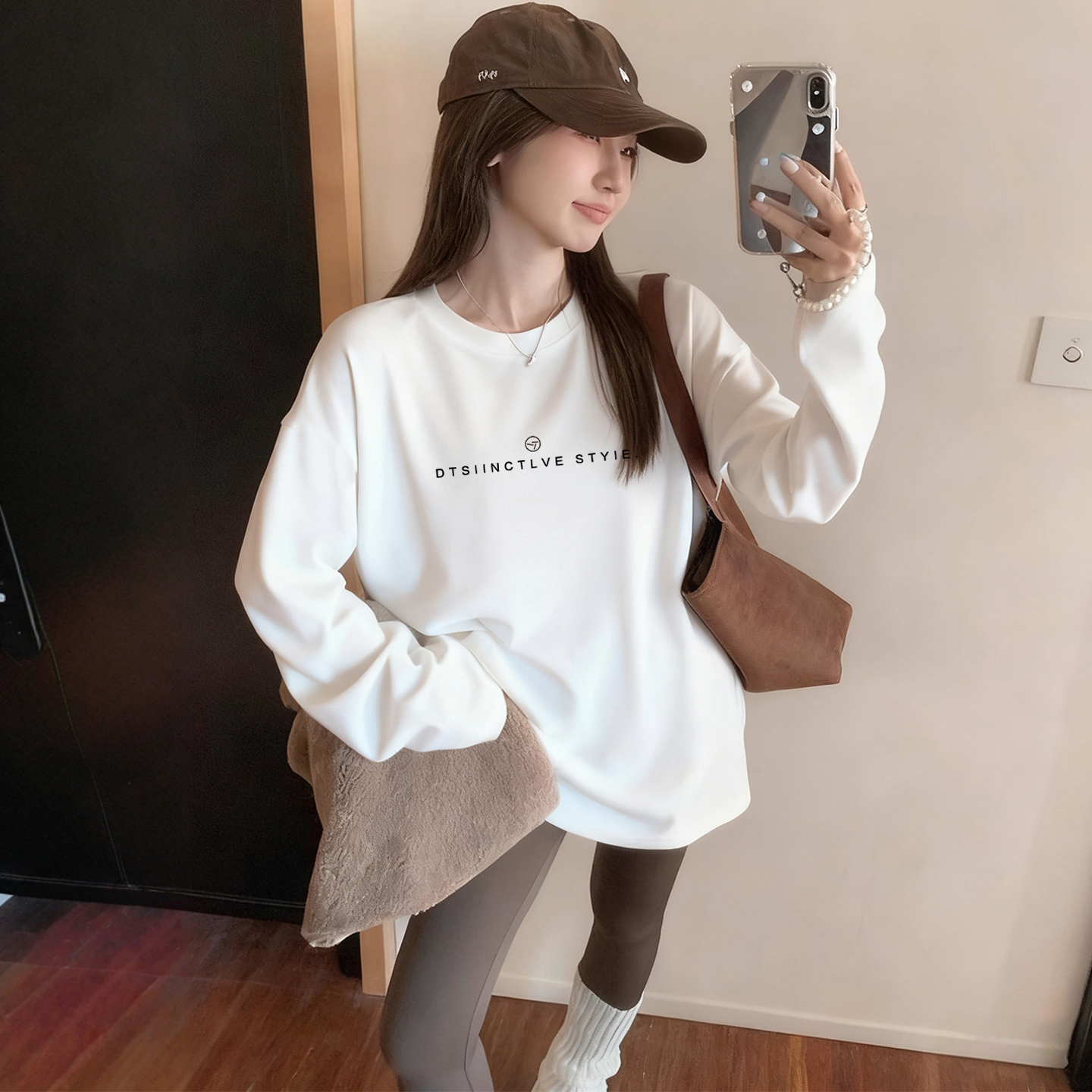 韩系字母长袖t恤女2025秋季新款中长款宽松百搭上衣遮屁股打底衫
