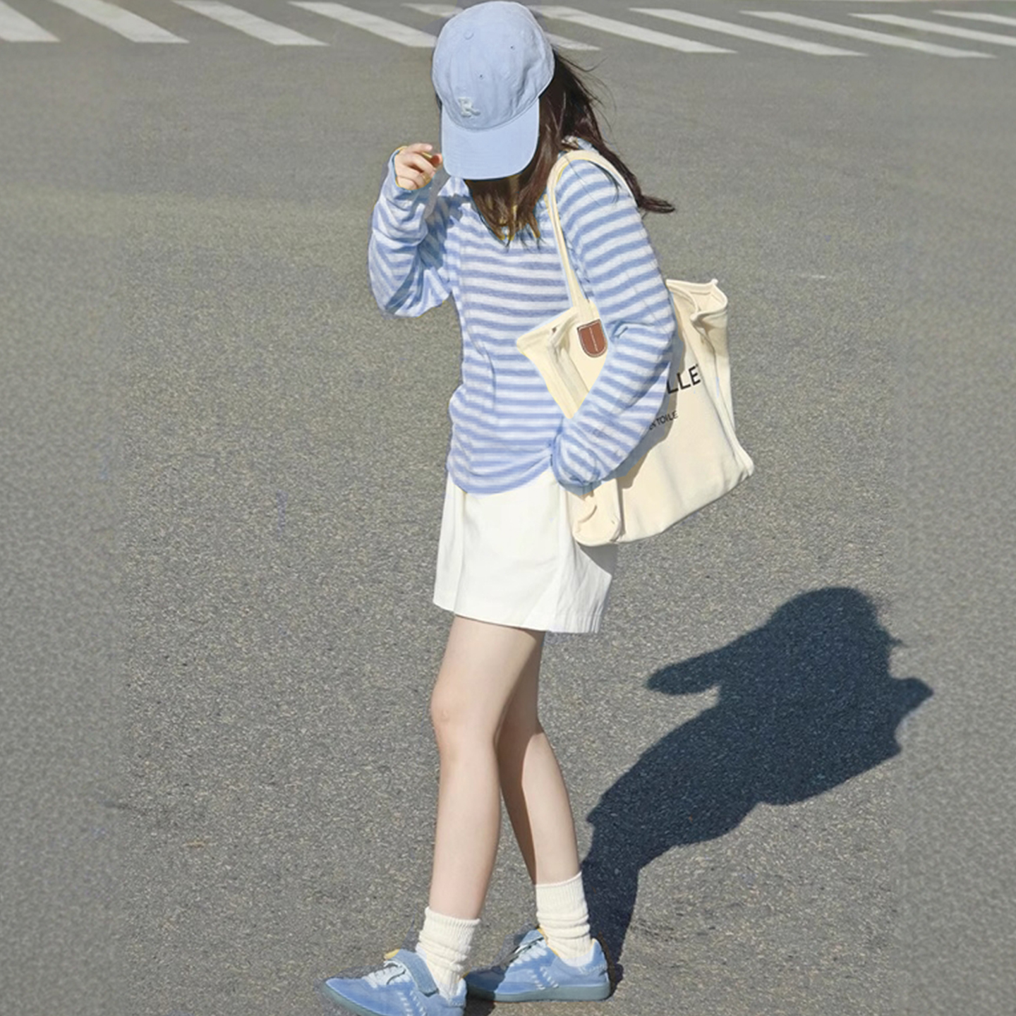 条纹蓝色防晒罩衫薄款长袖t恤女