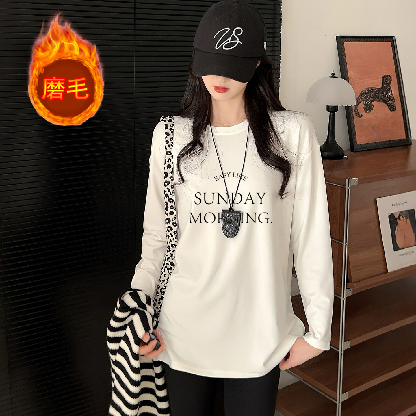 小众休闲慵懒风白色中长款长袖女