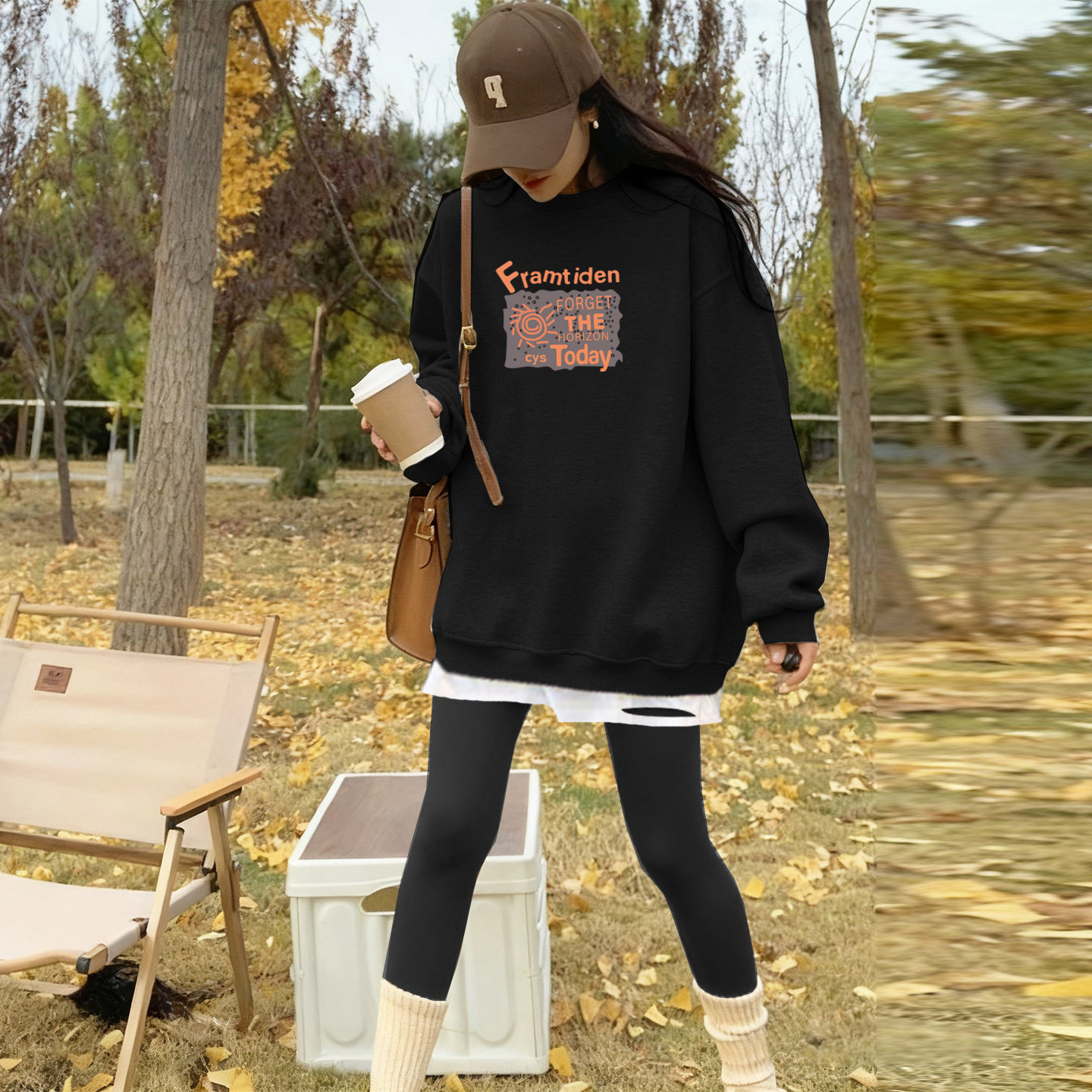 复古黑色慵懒风中长款假两件卫衣女2025秋冬新款宽松显瘦上衣外套