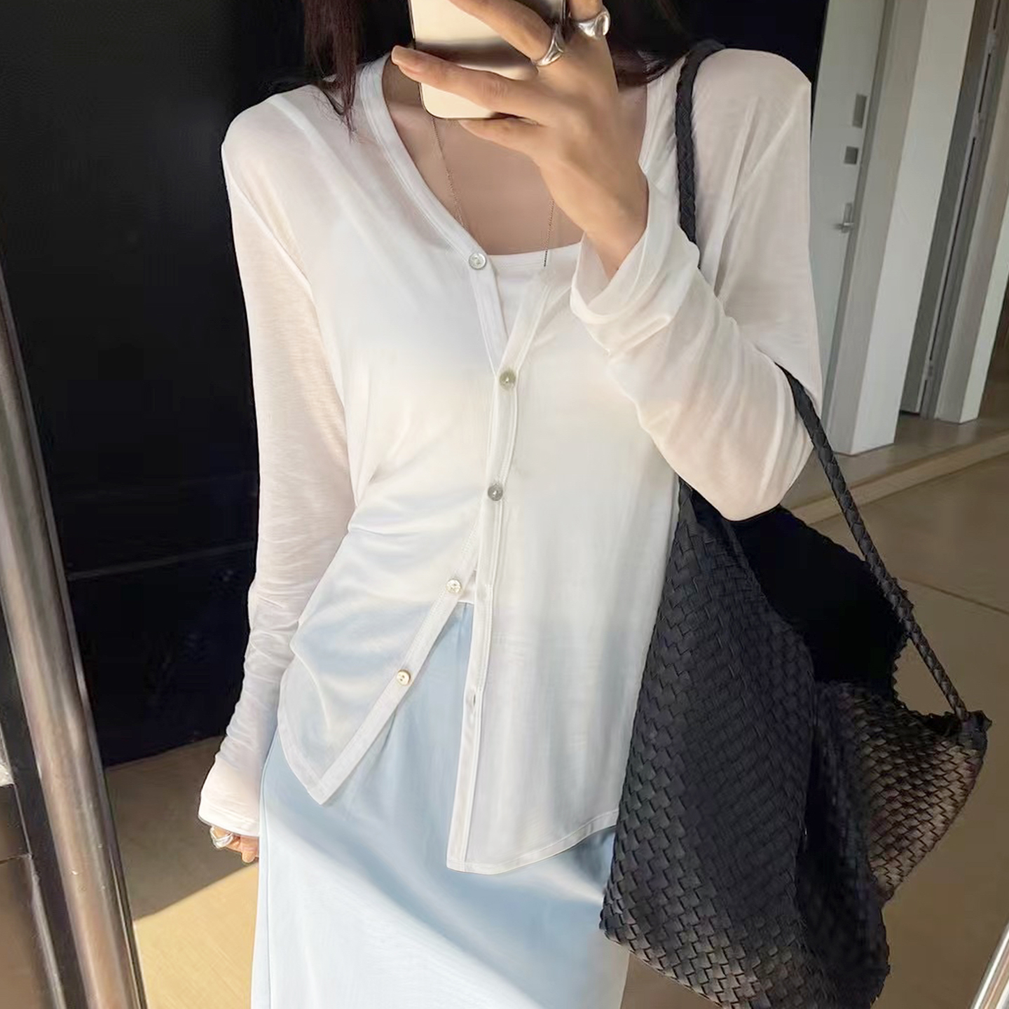 韩系微透防晒罩衫开衫长袖t恤女