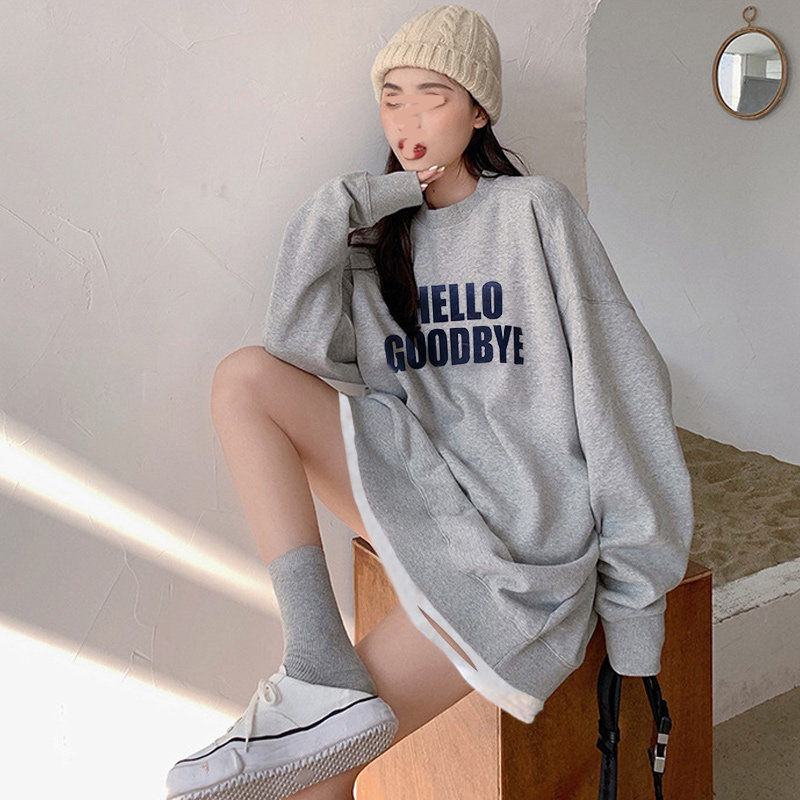 chic港风假两件卫衣女薄款2025秋冬新款大版中长款遮屁股上衣外套