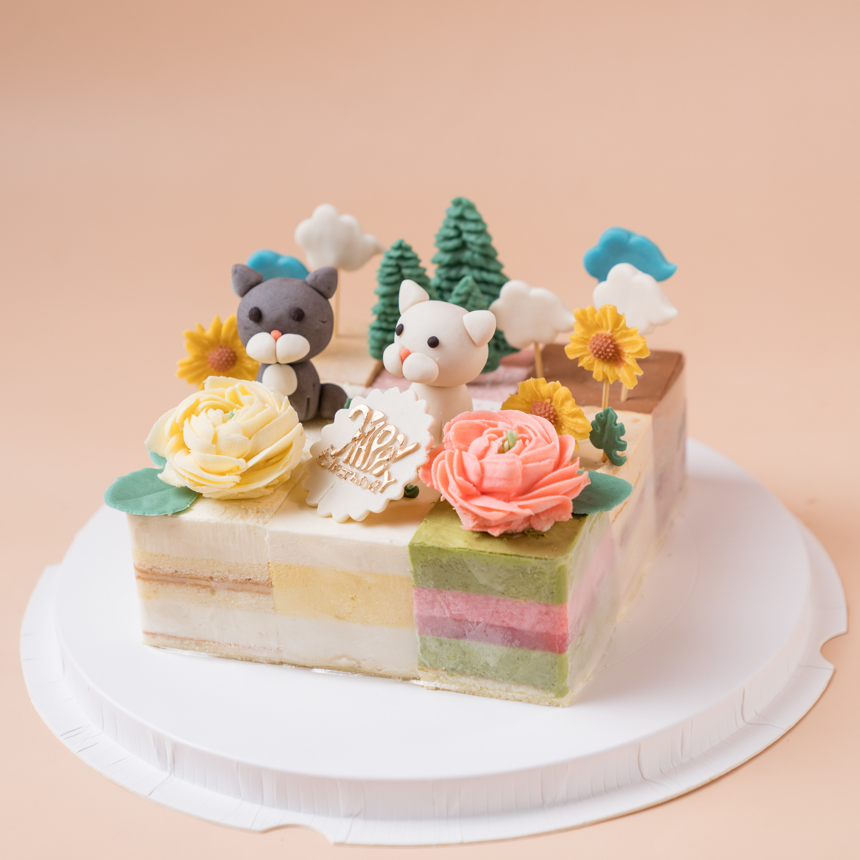 芝心花「喵星球九宫格」猫主题切块低糖动物奶油慕斯儿童生日蛋糕
