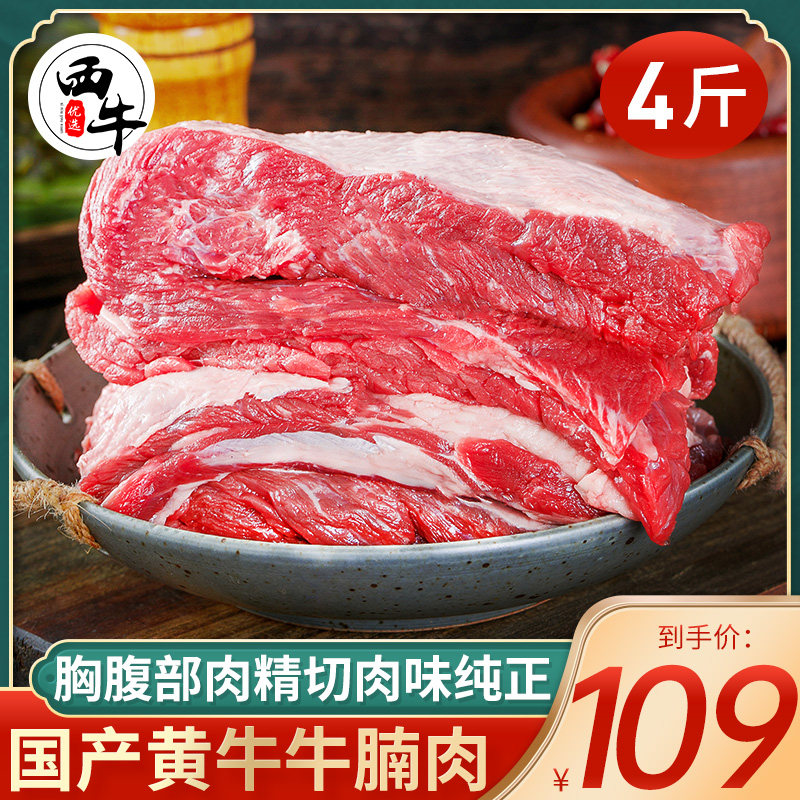 牛肉新鲜牛腩肉鲜切2000g整块牛腩生鲜牛排黄牛肋条冷冻商用食材
