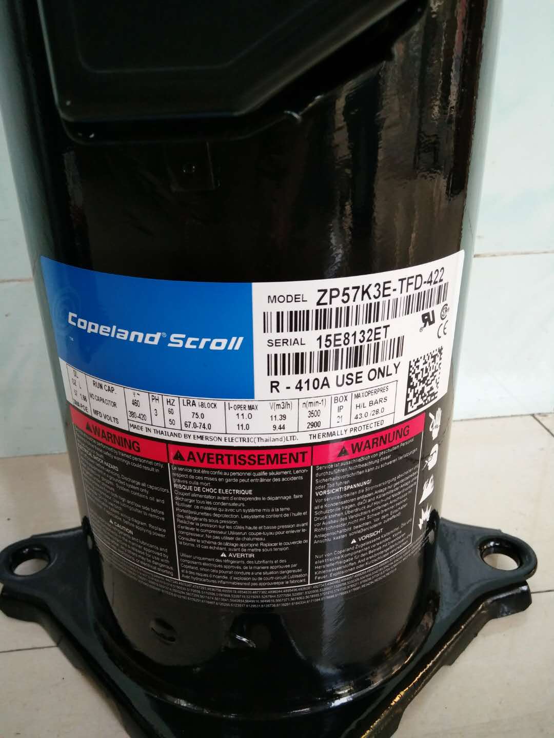 ZP57K3E-TFD-422 ZP57K3E-TFD-420原装谷轮5匹压缩机4管 R410A