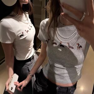 女装T恤春夏25印花显瘦同款潮短袖-Jennie修身韩版腊肠狗百搭