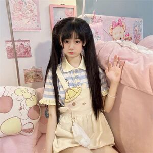 背带连衣裙两件套甜妹小女装【套装黄鸡背带裤软妹少萝花边日系】