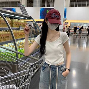 休闲夏季百搭学生显瘦打底衫上衣方领新款修身韩版短袖纯色T恤女