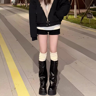 MJ黑色短裤女冬季外穿2026新款高腰紧身弹力热裤春秋打底靴裤子