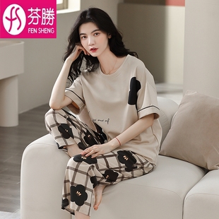 100%全棉2025新款 短袖 七分裤 夏天家居服套装 夏季 睡衣女款 纯棉薄款