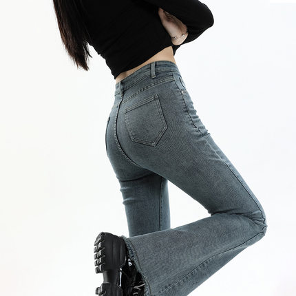 黑色微喇牛仔裤子女2025春秋新款高腰显瘦马蹄裤小个子休闲喇叭裤