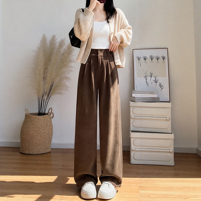 棕咖色裤子女秋2026新款小个子高级感垂感西装裤灯芯绒休闲阔腿裤