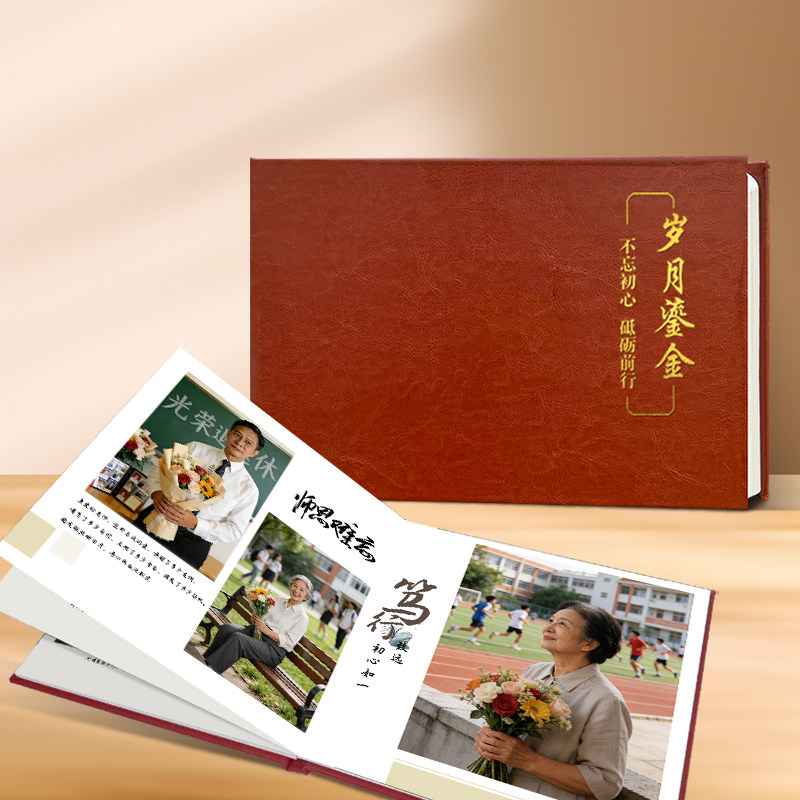 退休相册纪念册皮质面导师教师退休影集册定制创意个性化相册设计