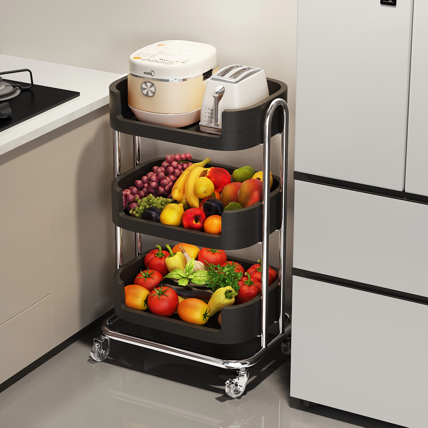 移动置物架厨房橱柜下高颜值水果饮料蔬菜篮子落地式整理架小推车,厨房/烹饪用具,厨房置物架/置物柜/角架,淘宝优惠券,粉丝福利购,淘宝优惠卷