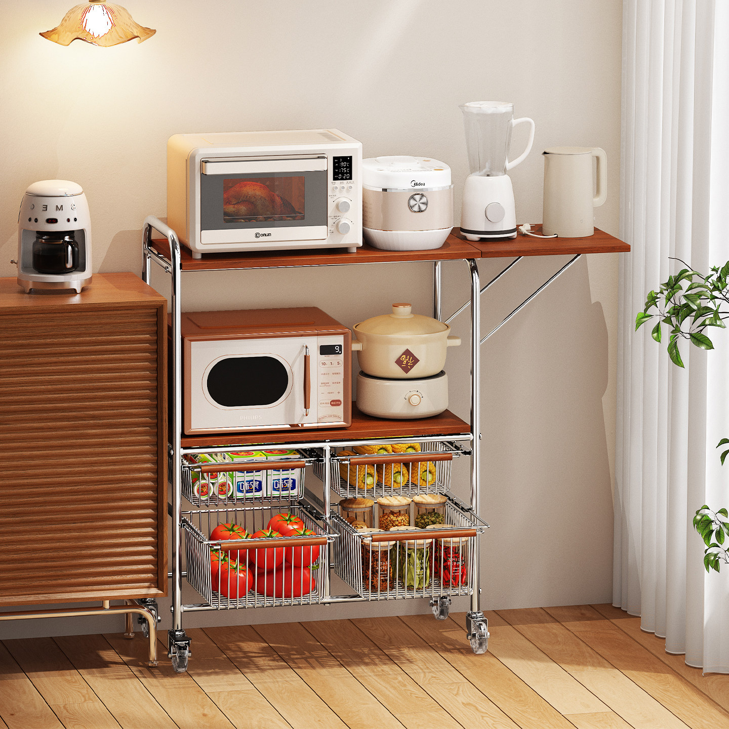 中古实木小推车零食收纳架落地餐车移动边几沙发边柜储物置物架子,住宅家具,移动边几/推车,淘宝优惠券,粉丝福利购,淘宝优惠卷