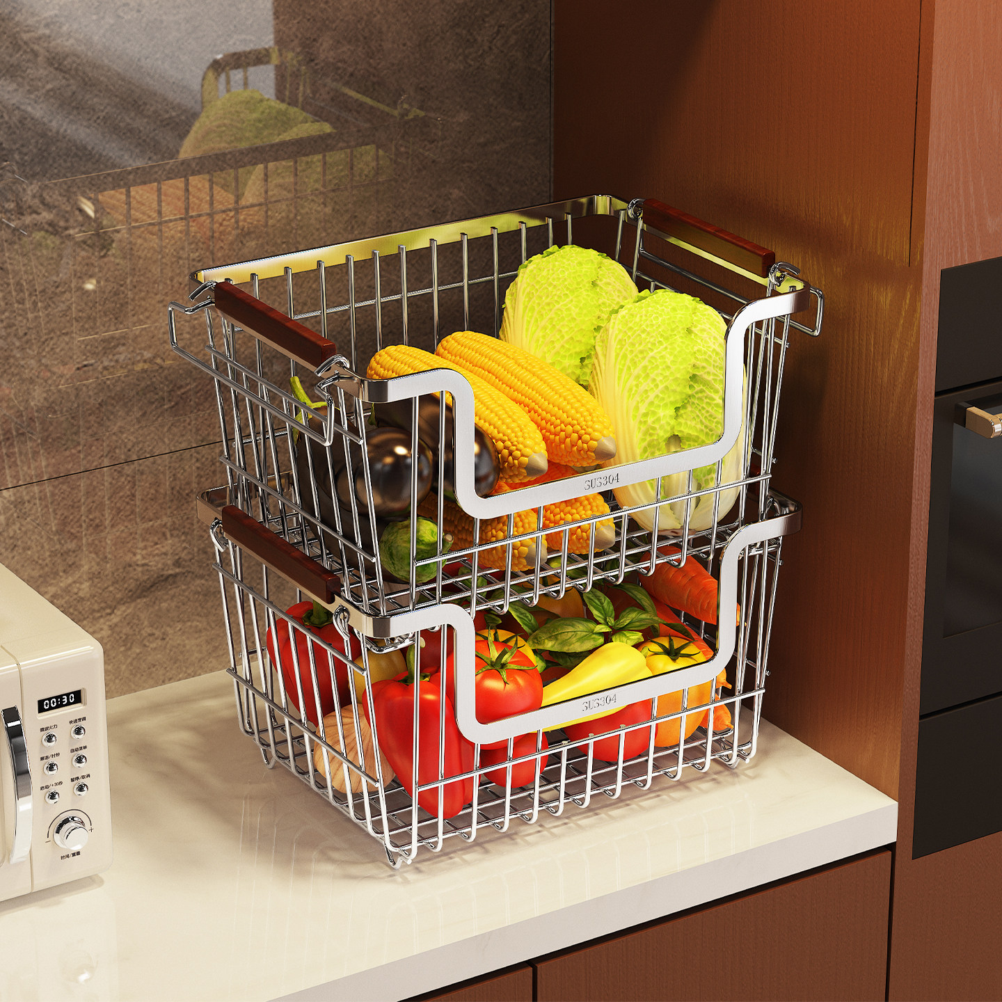 环图置物架蔬菜篮桌面厨房放菜筐