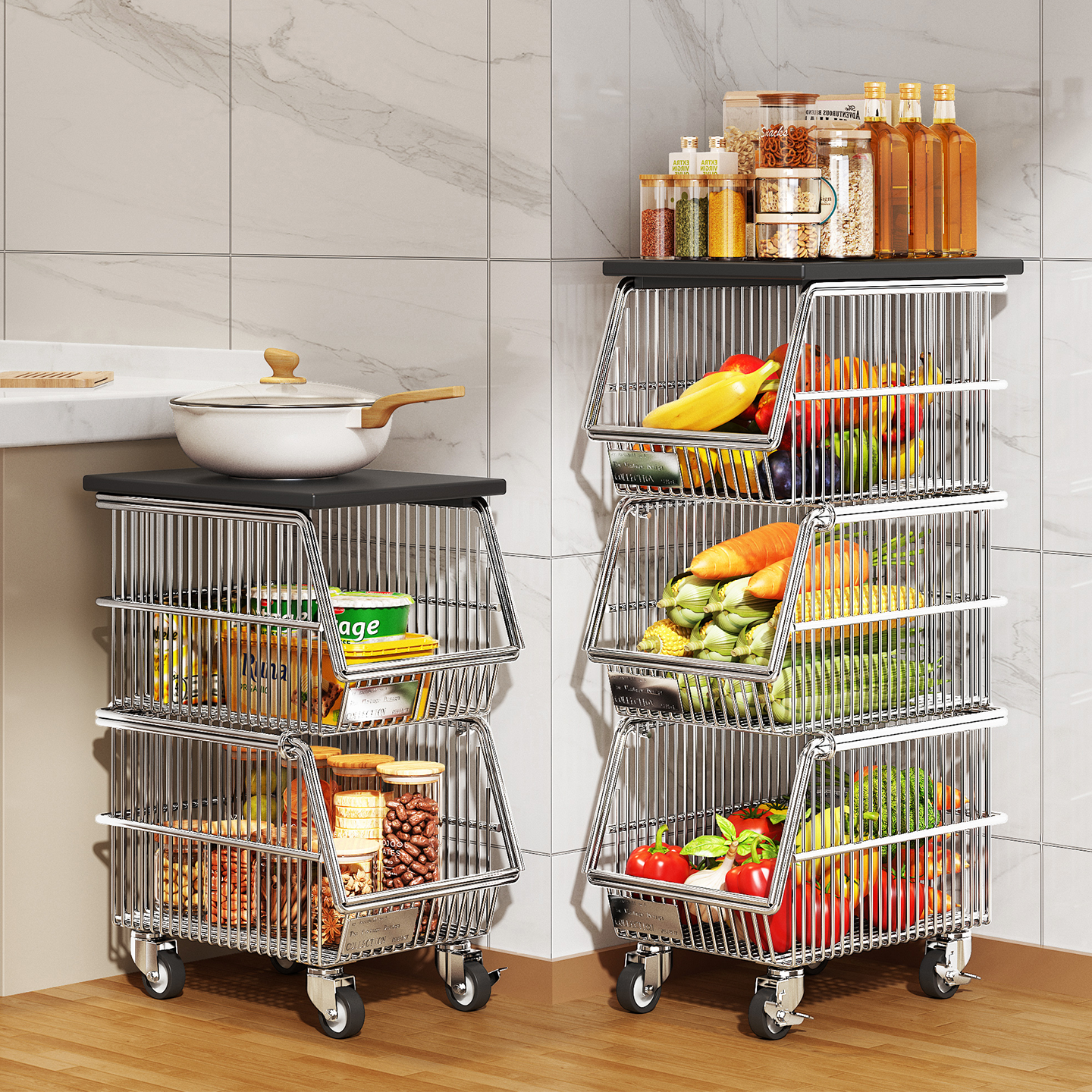 厨房小推车多功能收纳筐夹缝水果落地式菜篮子移动家用蔬菜置物架,厨房/烹饪用具,厨房置物架/置物柜/角架,淘宝优惠券,粉丝福利购,淘宝优惠卷