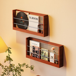 壁挂杂志架客厅墙上置物架展示架实木书报架简约报刊收纳层架小书