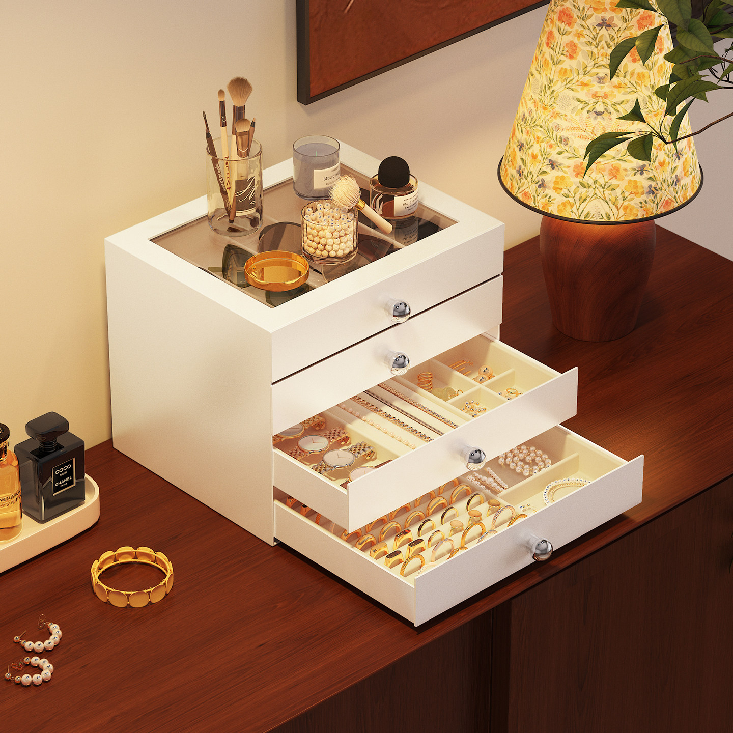 轻奢防尘首饰盒发圈收纳项链耳手环饰品收纳盒多层抽屉式饰品盒子,收纳整理,首饰盒,淘宝优惠券,粉丝福利购,淘宝优惠卷