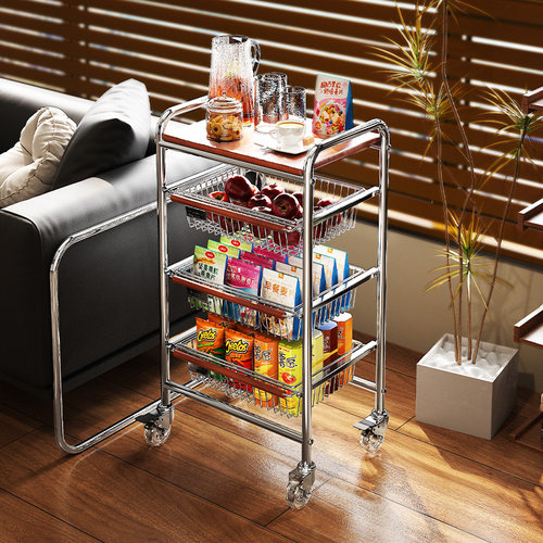 中古风零食小推车环图金属实木