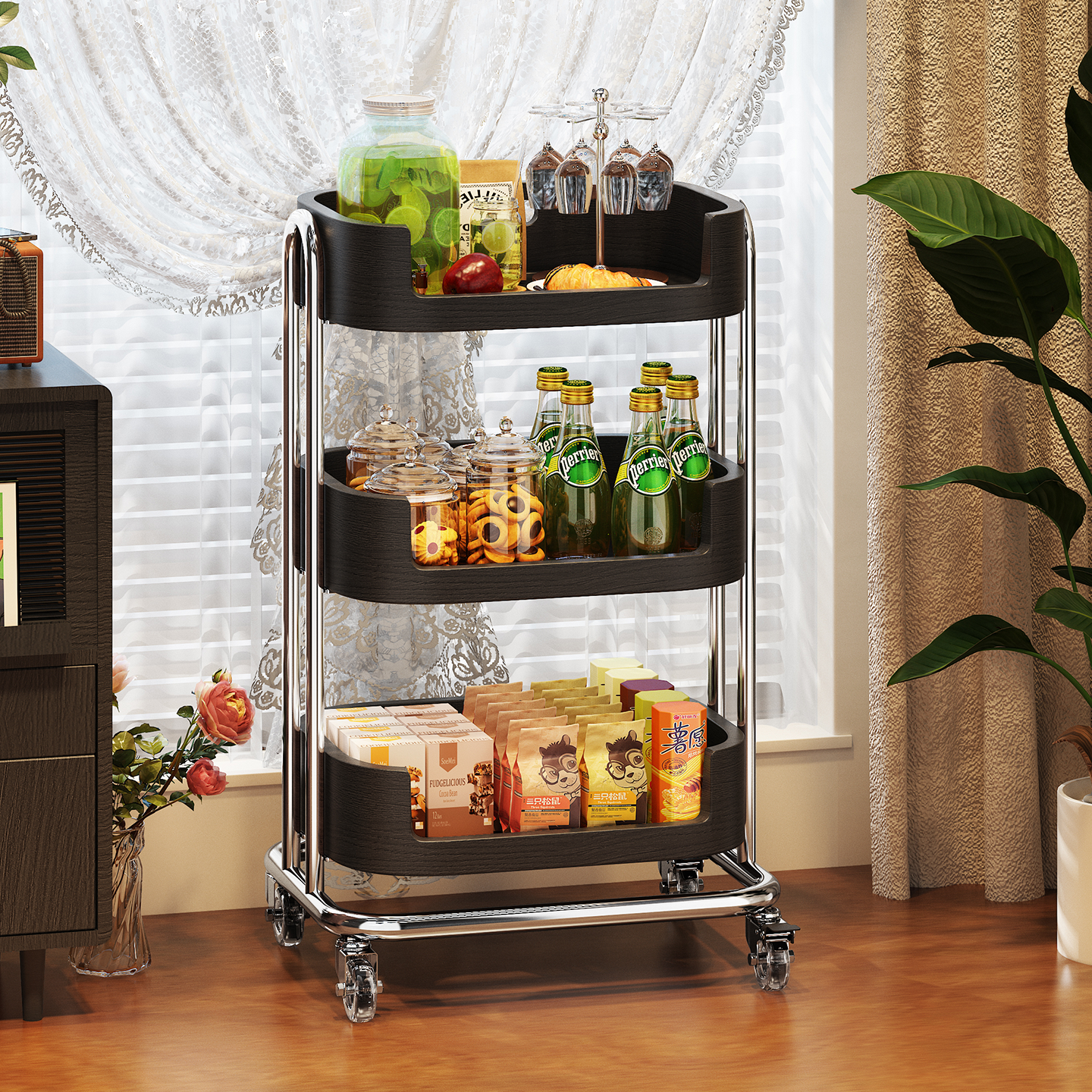 304不锈钢置物架客厅零食收纳多功能厨房果蔬篮落地移动中古推车,收纳整理,收纳筐,淘宝优惠券,粉丝福利购,淘宝优惠卷