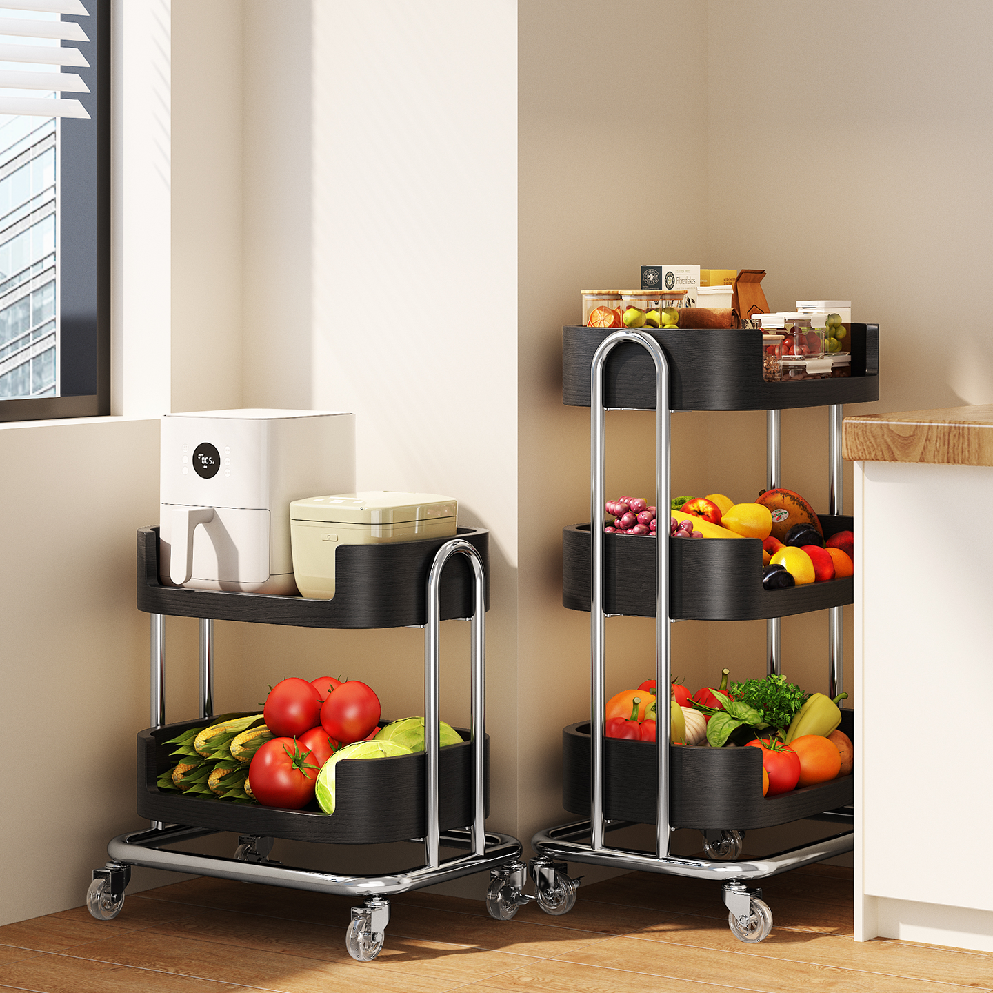 厨房蔬菜收纳筐置物架可移动储物柜锅架托架菜篮子多功能收纳推车,收纳整理,整理架/置物架/收纳架,淘宝优惠券,粉丝福利购,淘宝优惠卷