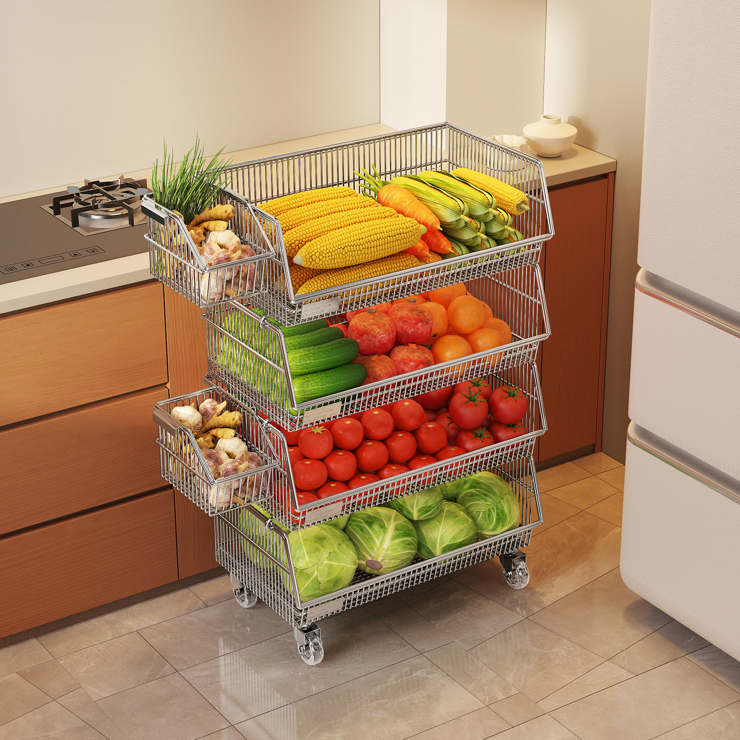 环图厨房菜篮子置物架不锈钢