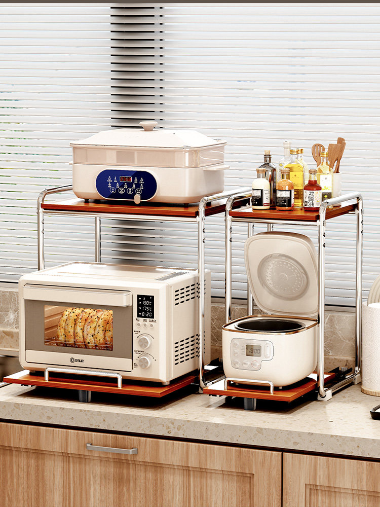 环图抽拉式厨房置物架中古风微波炉电饭煲架子双层电器烤箱收纳架,厨房/烹饪用具,厨房置物架/置物柜/角架,淘宝优惠券,粉丝福利购,淘宝优惠卷