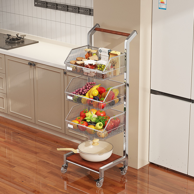 环图中古风蔬菜水果收纳架厨房多功能置物架多层可调节移动推车