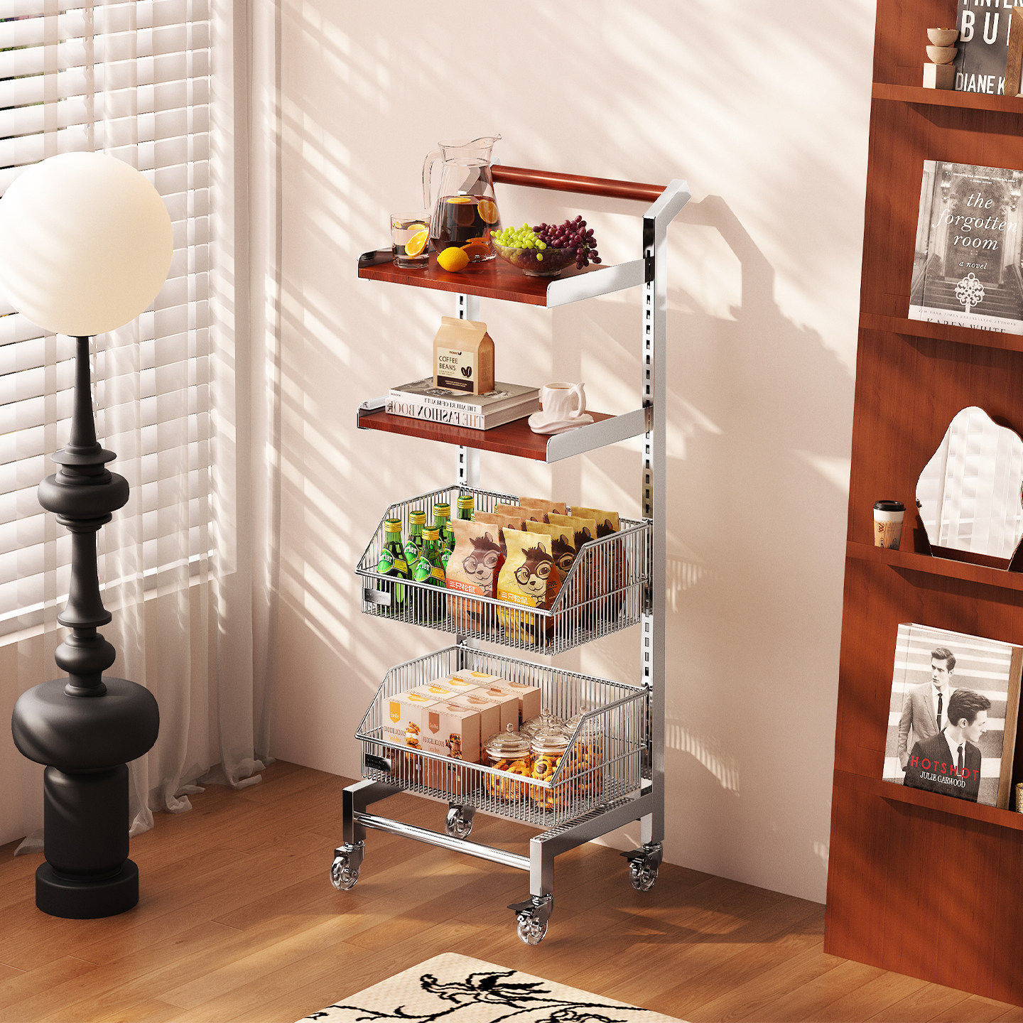 置物架落地多层客厅水果零食架中古阳台储物花架厨房微波炉收纳架,收纳整理,阳台置物架,淘宝优惠券,粉丝福利购,淘宝优惠卷