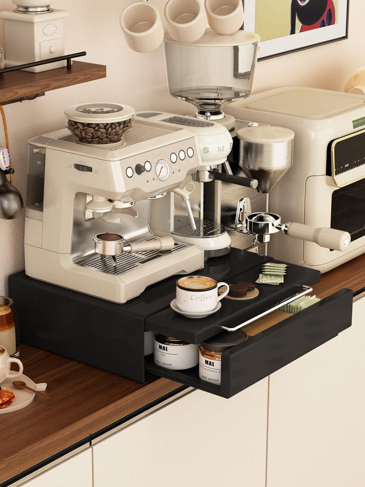 咖啡机置物架杯子收纳架可抽拉台面置物架防尘桌面收纳小型置物架