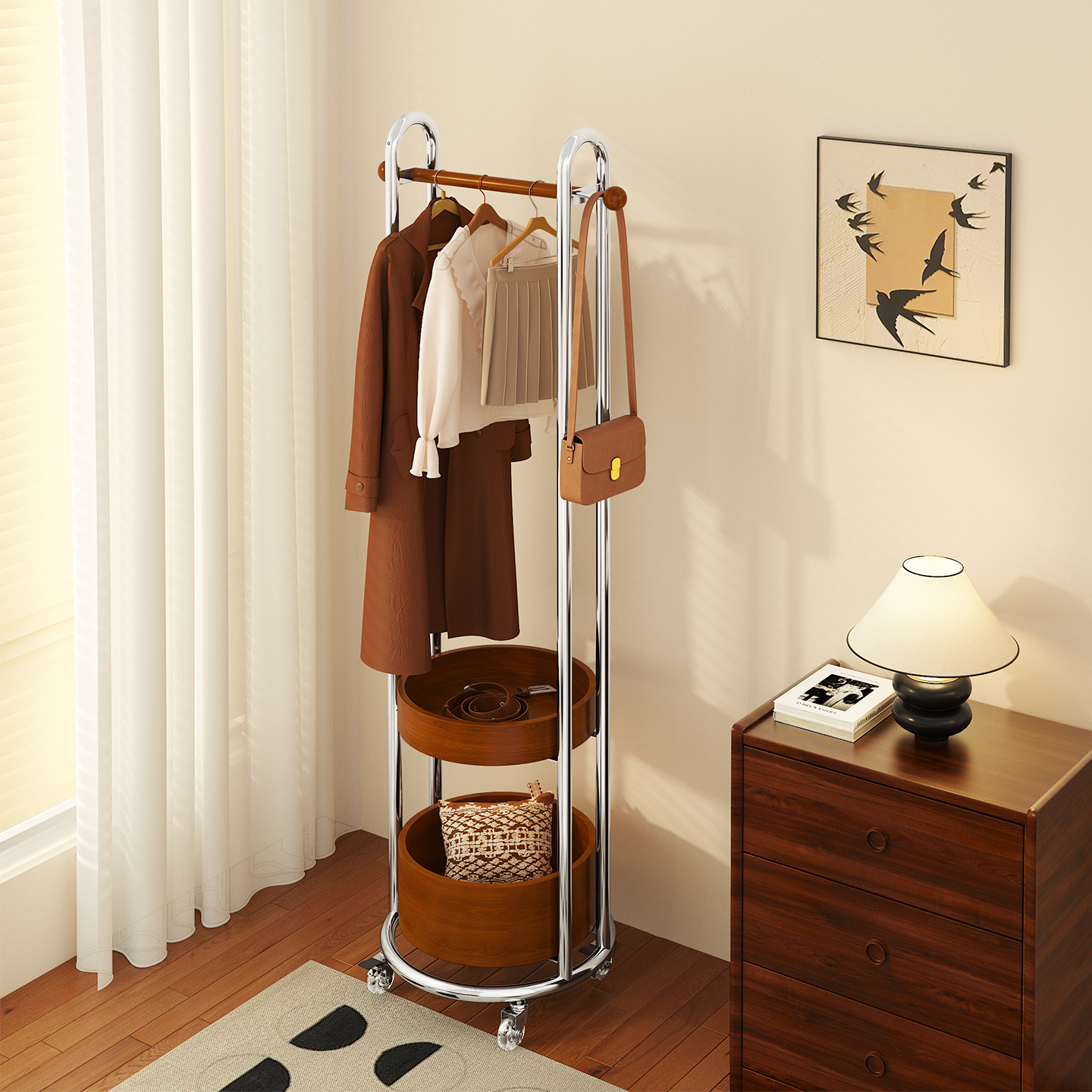 挂衣架落地卧室衣帽架实木中古风