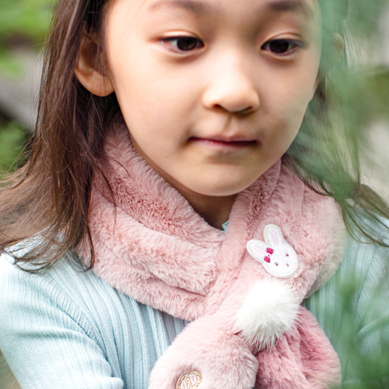 女孩围巾针织脖套内里加绒保暖仿兔毛不扎脖无静电舒适可水洗女童