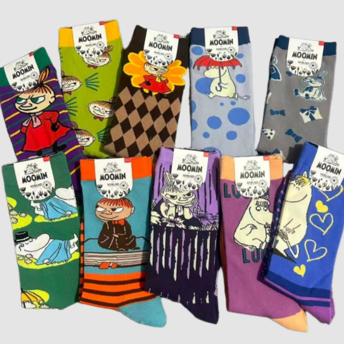 新款日本姆明亚美卡通可爱中筒袜女士甜美森系运动潮流个性棉袜子