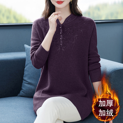 妈妈装毛衣加绒加厚羊毛打底衫