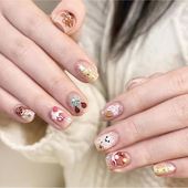 免烤灯 Q101全固化秋冬可爱小熊高级凝胶美甲贴纸指甲贴纸女孩