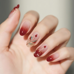 免烤灯】Q80全固化新中式国风凝胶美甲贴纸可爱5d浮雕指甲贴纸女