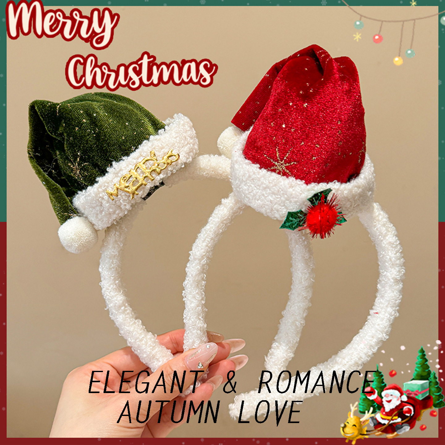 圣诞节礼物森系圣诞帽发箍女款可爱圣诞发卡圣诞老人帽头箍发饰