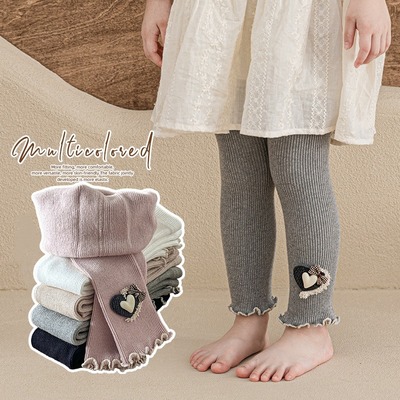宝宝薄绒打底裤秋冬款女童加厚九分裤加绒儿童不连袜子保暖长裤子