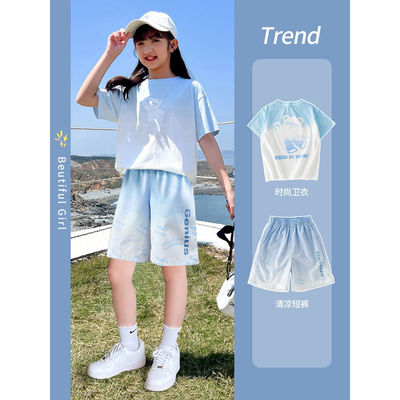 Next child2026夏季女童套装儿童短裤短袖两件套休闲运动服女孩子