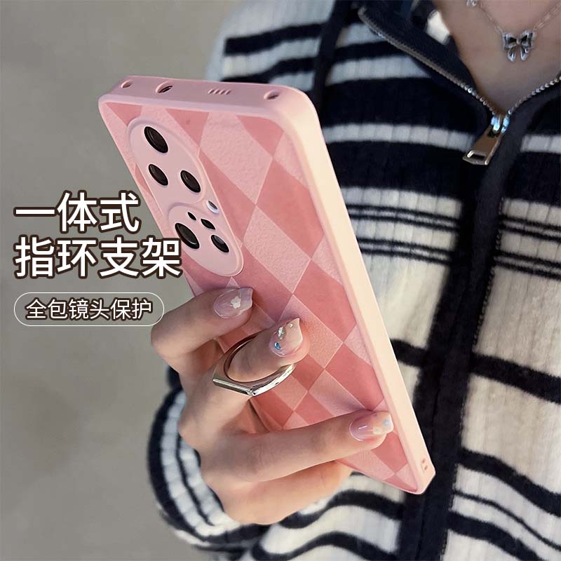 适用华为nova自带指环格纹保护套