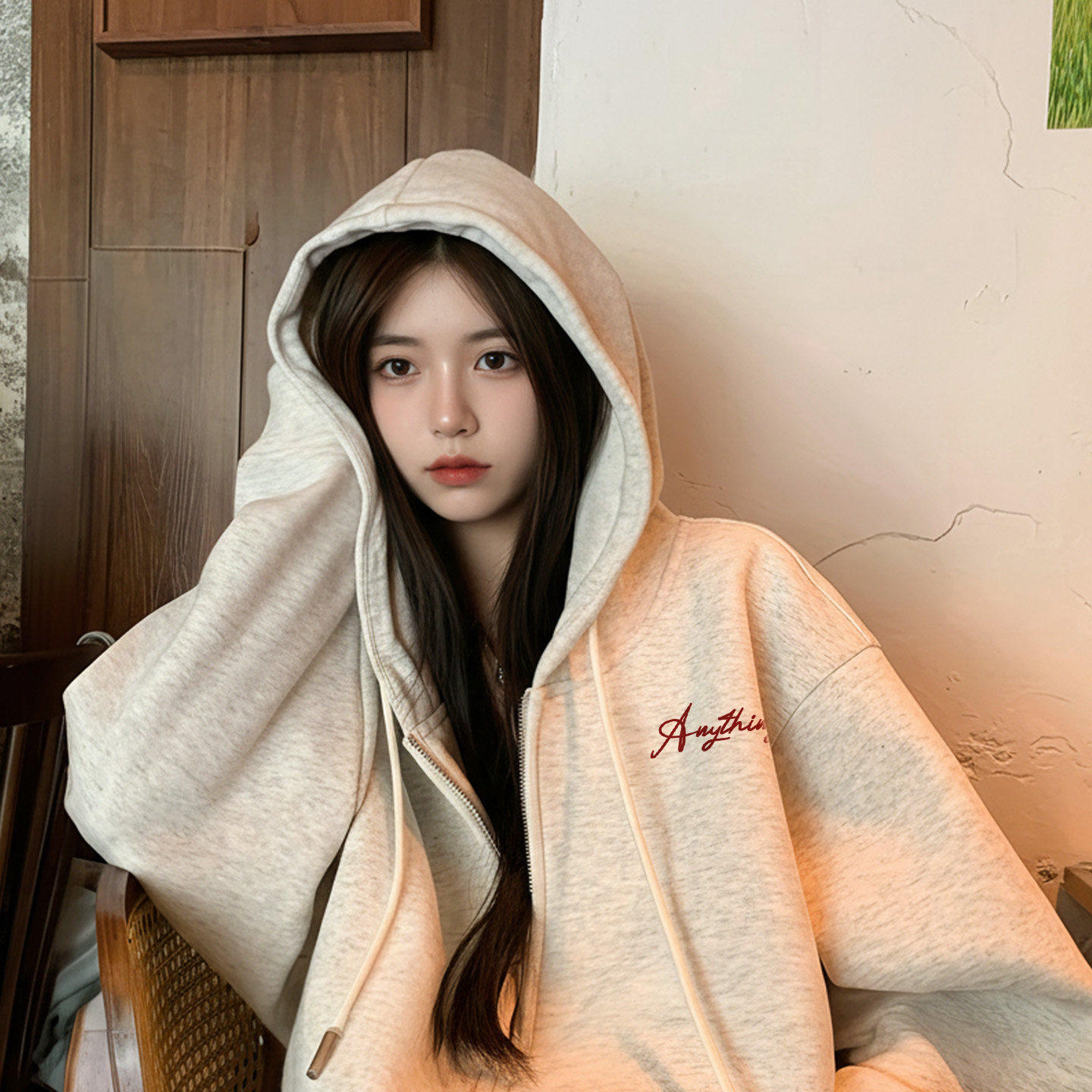 灰色拉链卫衣外套女2026新款爆款秋冬加绒加厚春季连帽开衫上衣