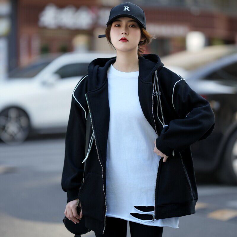 连帽oversize卫衣女春秋季2026年新款韩系慵懒风中长款遮屁股外套